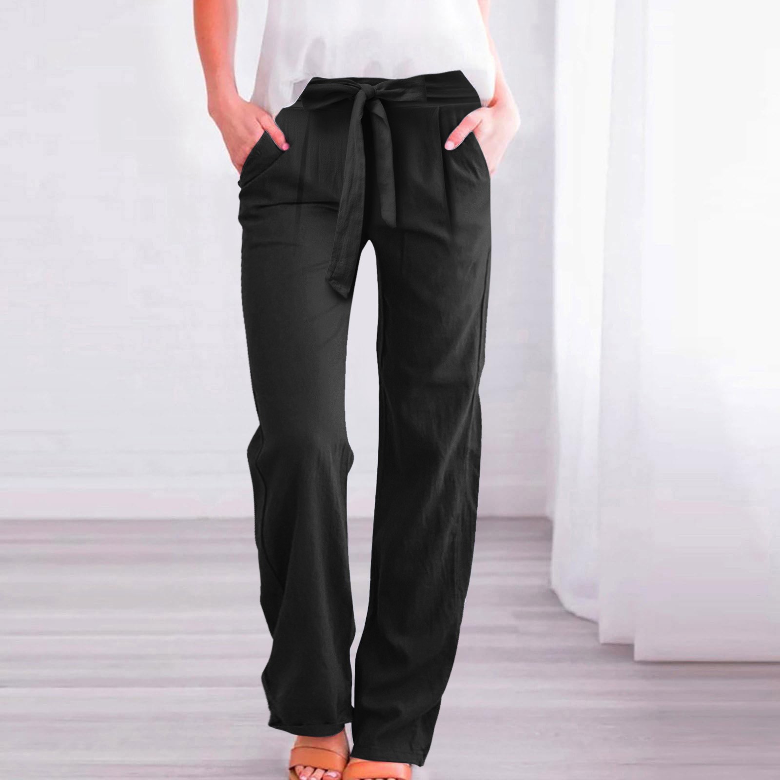 thumbnail image 2 of Pantalones de entrenamiento con cintura elástica para mujer - Pantalones largos lisos, corte holgado informal - Tejido cómodo para todas las ocasiones - Tallas S-XXXXXL, 2 of 7